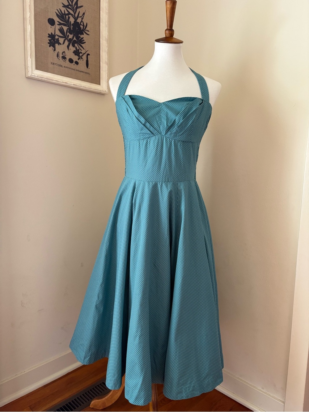 NEW Anthropologie Teal Polka Dot Halter Vintage-Style Dress